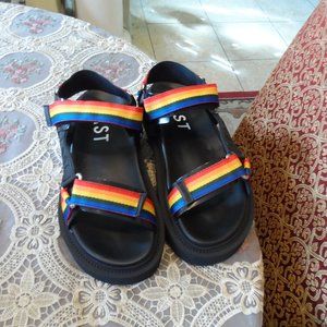 New LAST Black Candy Rainbow Strap Chunky Sandals Size EU39-US 7